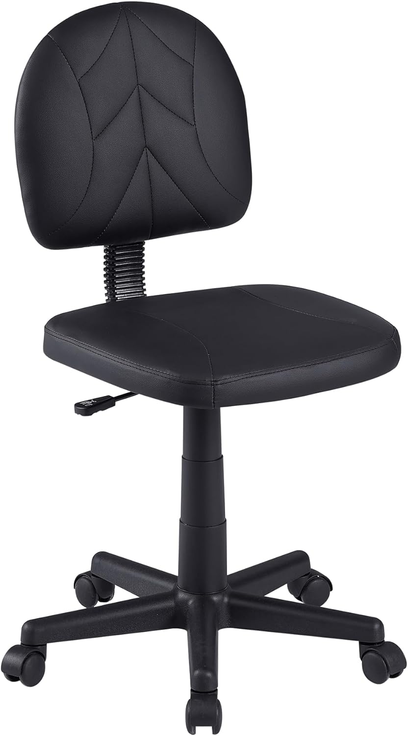 VECELO Small Desk Armless Low-Backrest PU Leather Ergonomic Computer Chair