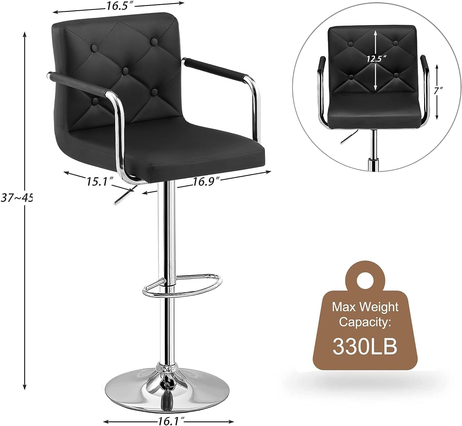 VECELO Adjustable Counter Height Bar Stools Set of 2 - VECELO