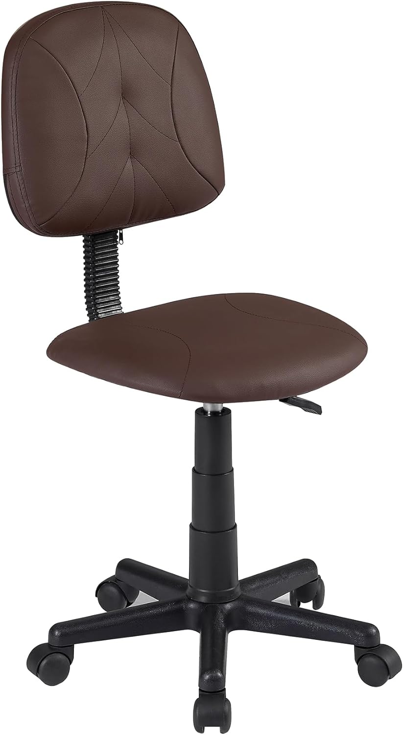 VECELO Small Desk Armless Low-Backrest PU Leather Ergonomic Computer Chair