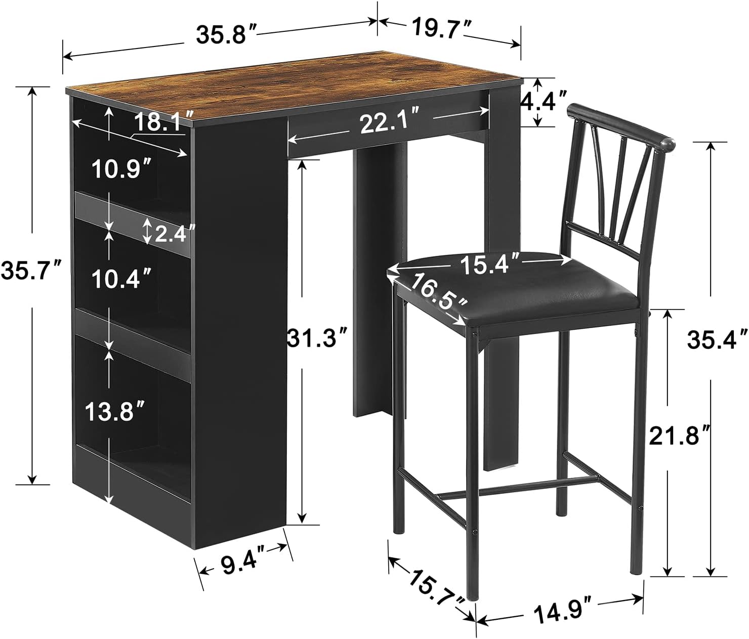 VECELO Small Bar Table and Chairs Tall Kitchen Breakfast Nook with Stools/Dining Set for 2 - VECELO