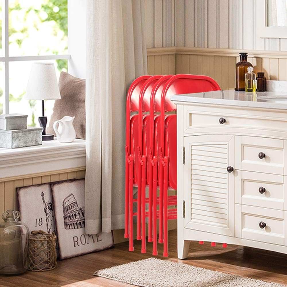 VECELO Metal Frame Steel Folding Mounted Chairs with Triple Braced & Double Hinged Back Set of 4 - VECELO