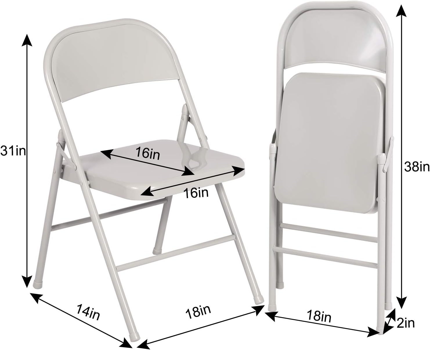 VECELO Metal Frame Steel Folding Mounted Chairs with Triple Braced & Double Hinged Back Set of 4 - VECELO