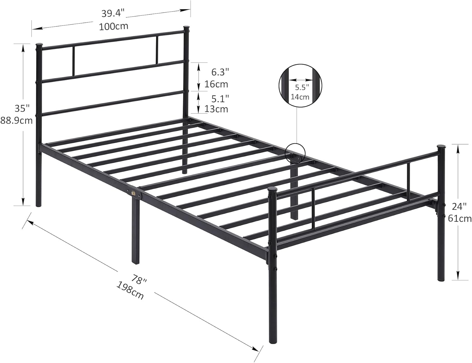 VECELO Platform Bed Frame with Headboard and Footboard, 12'' Under-Bed Storage & Strong Metal Slats Support - VECELO