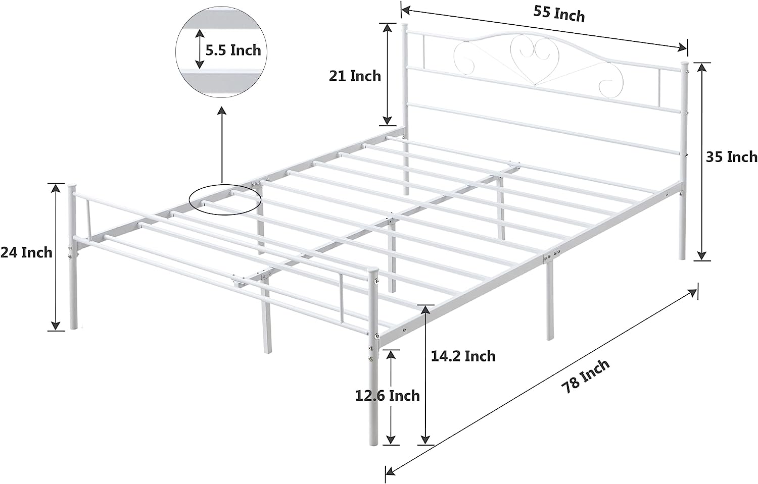 VECELO Metal Platform Bed Frame Mattress Foundation Decorative Headboard & Footboard - VECELO