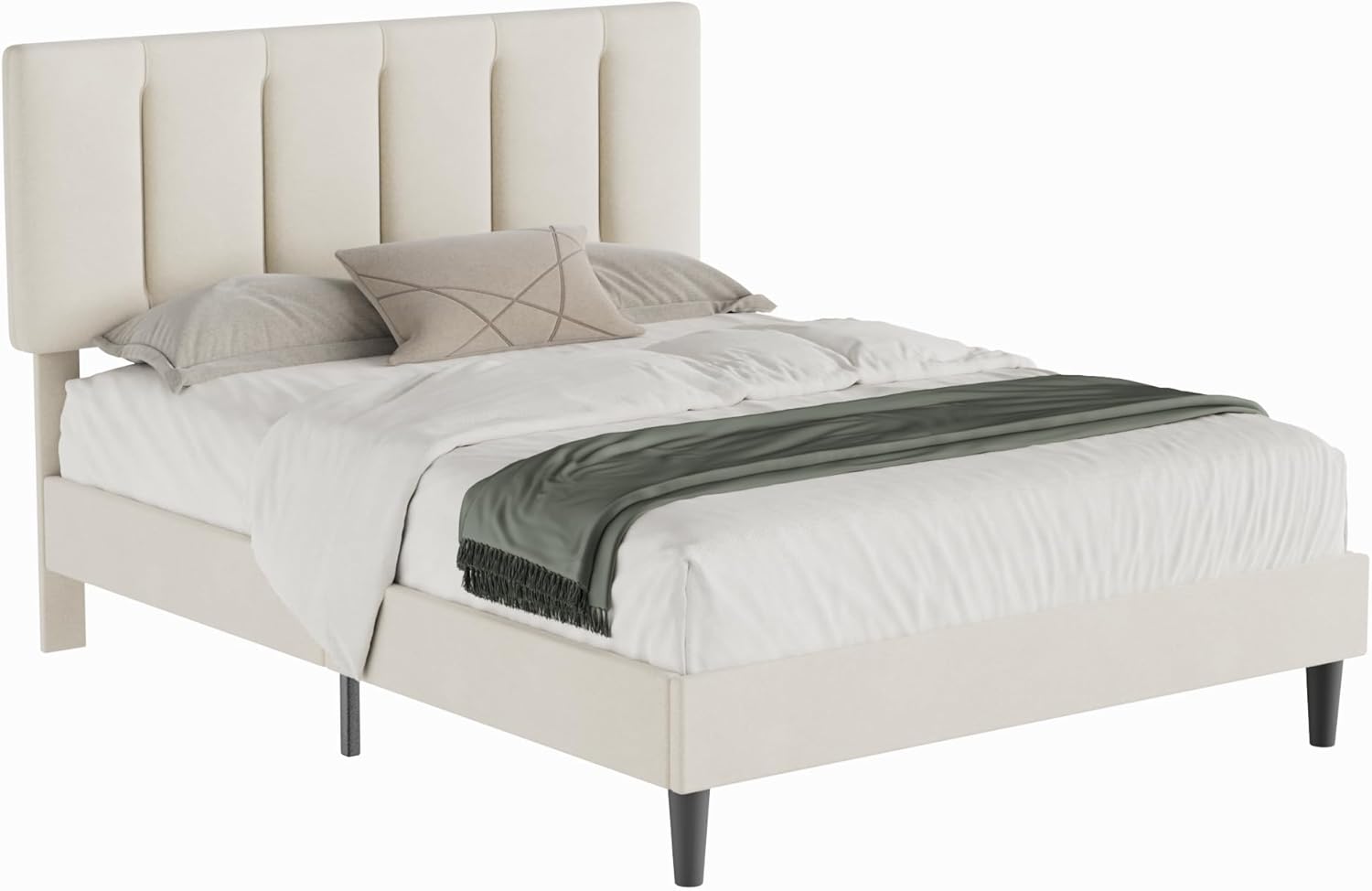 VECELO Modern Upholstered Platform Bedframe, Adjustable Headboard
