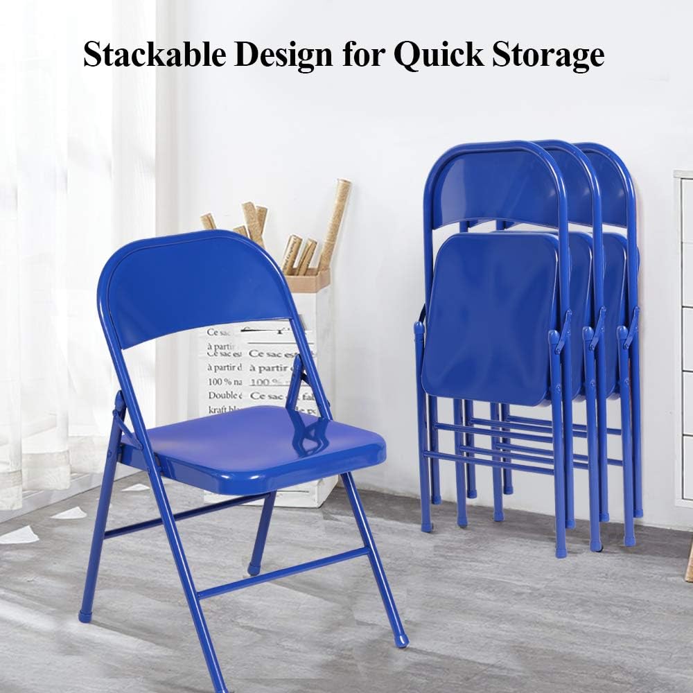 VECELO Metal Frame Steel Folding Mounted Chairs with Triple Braced & Double Hinged Back Set of 4 - VECELO