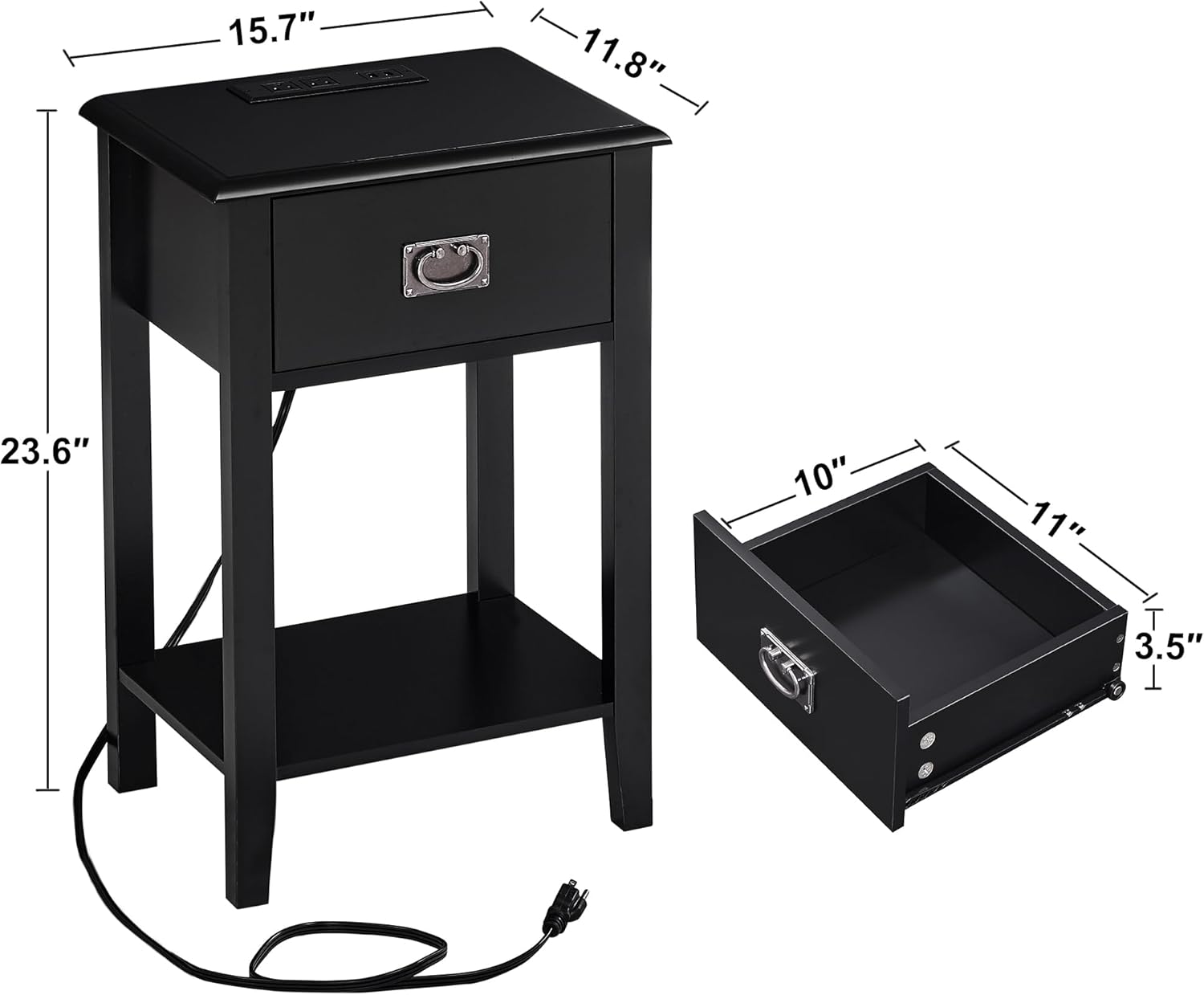 VECELO Nightstand Set of 2 with Charging Station