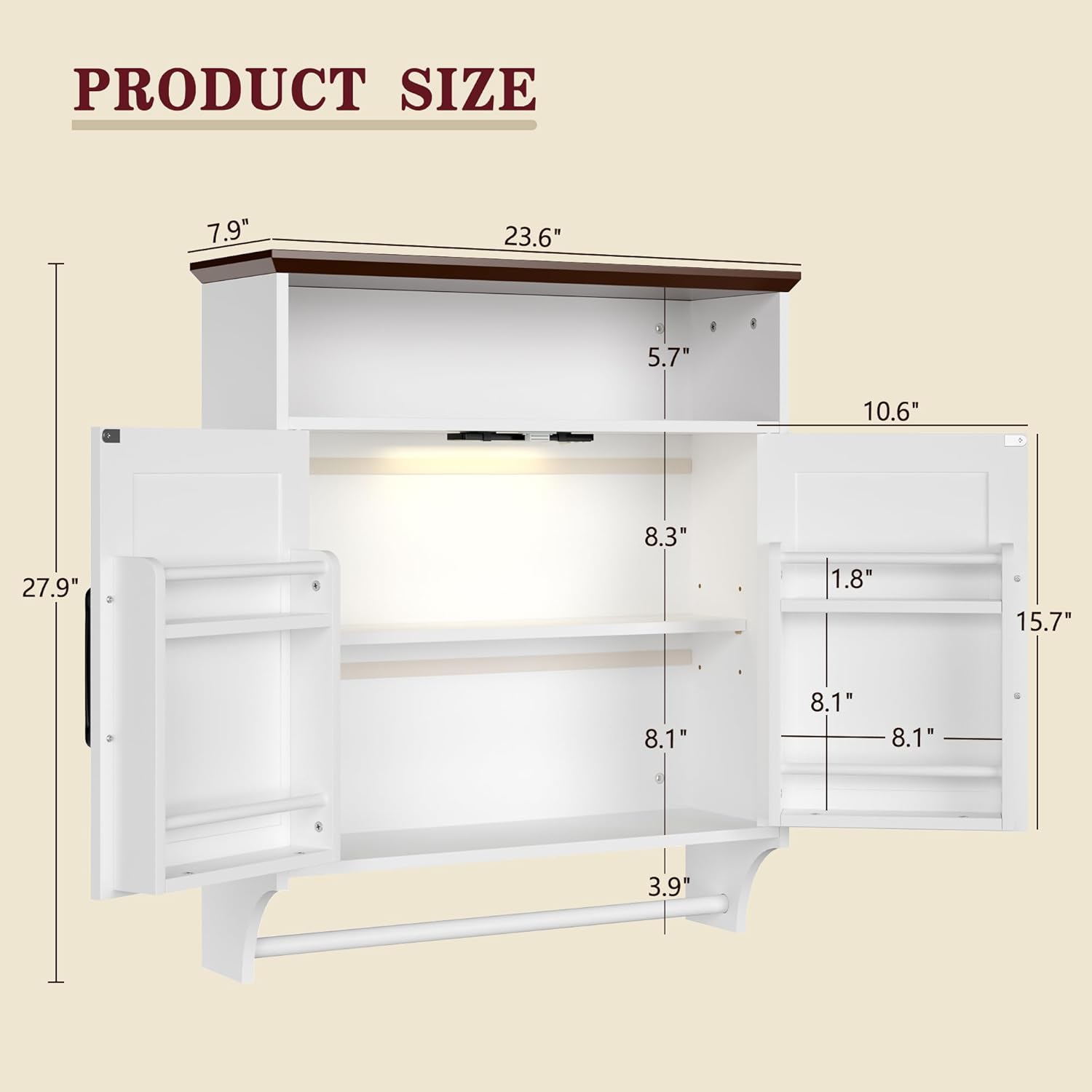 VECELO Bathroom Wall Cabinet with Motion Sensor LED Light
