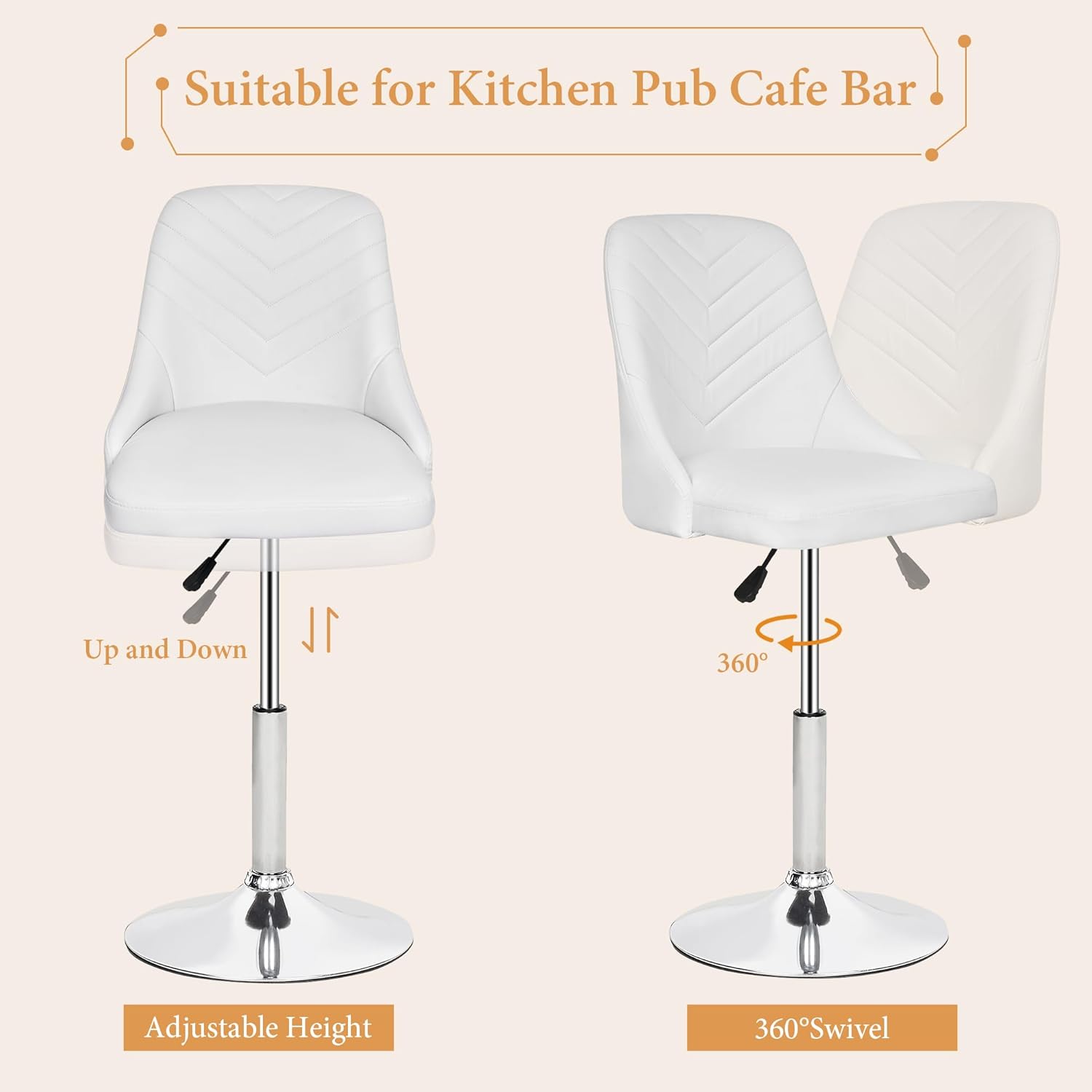 VECELO Bar Stool, Adjustable Barstools with Backrest