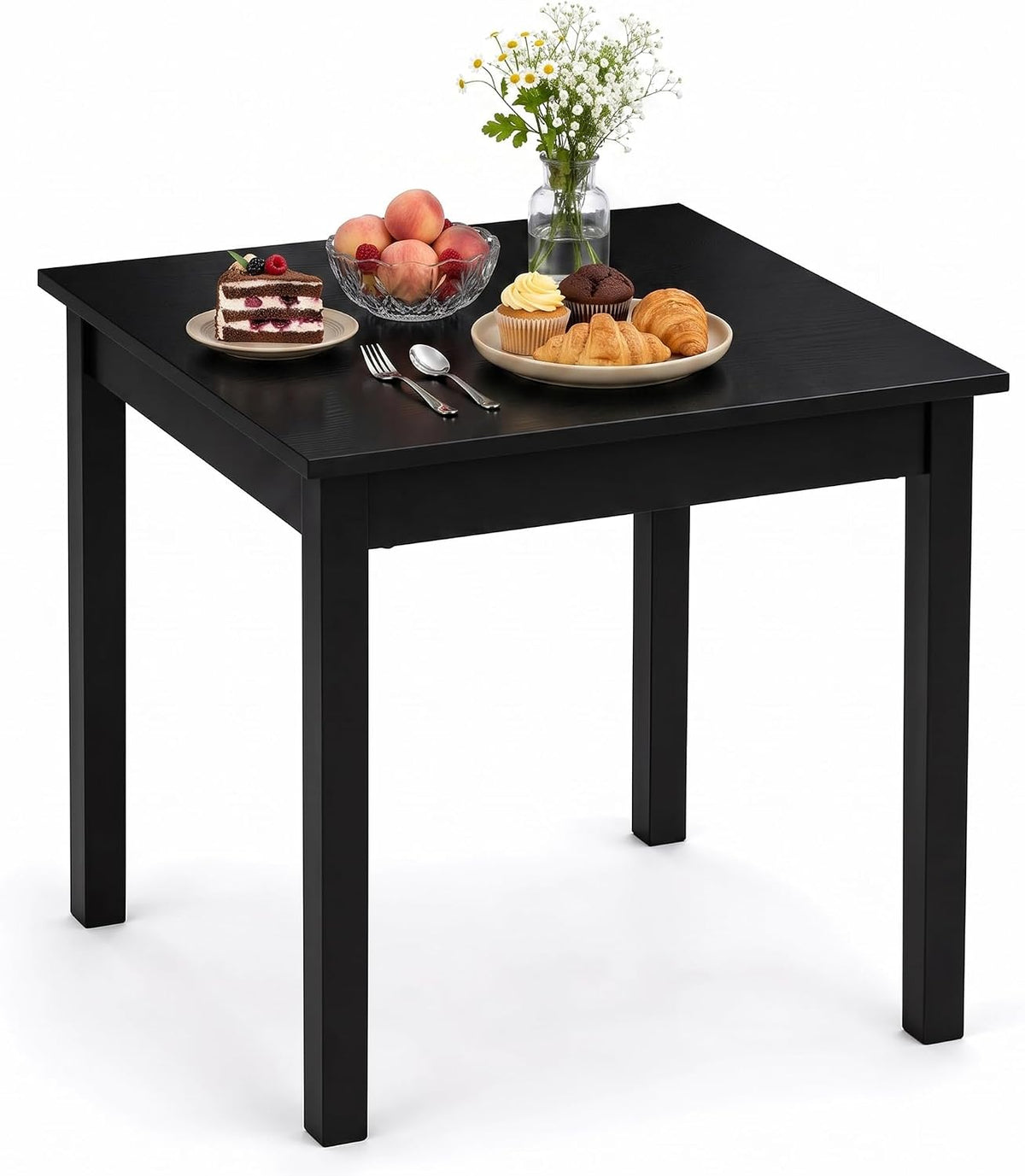 VECELO Square Dining Table for 2-4 People 29” x 29” Compact Kitchen Table with Solid Wood Legs