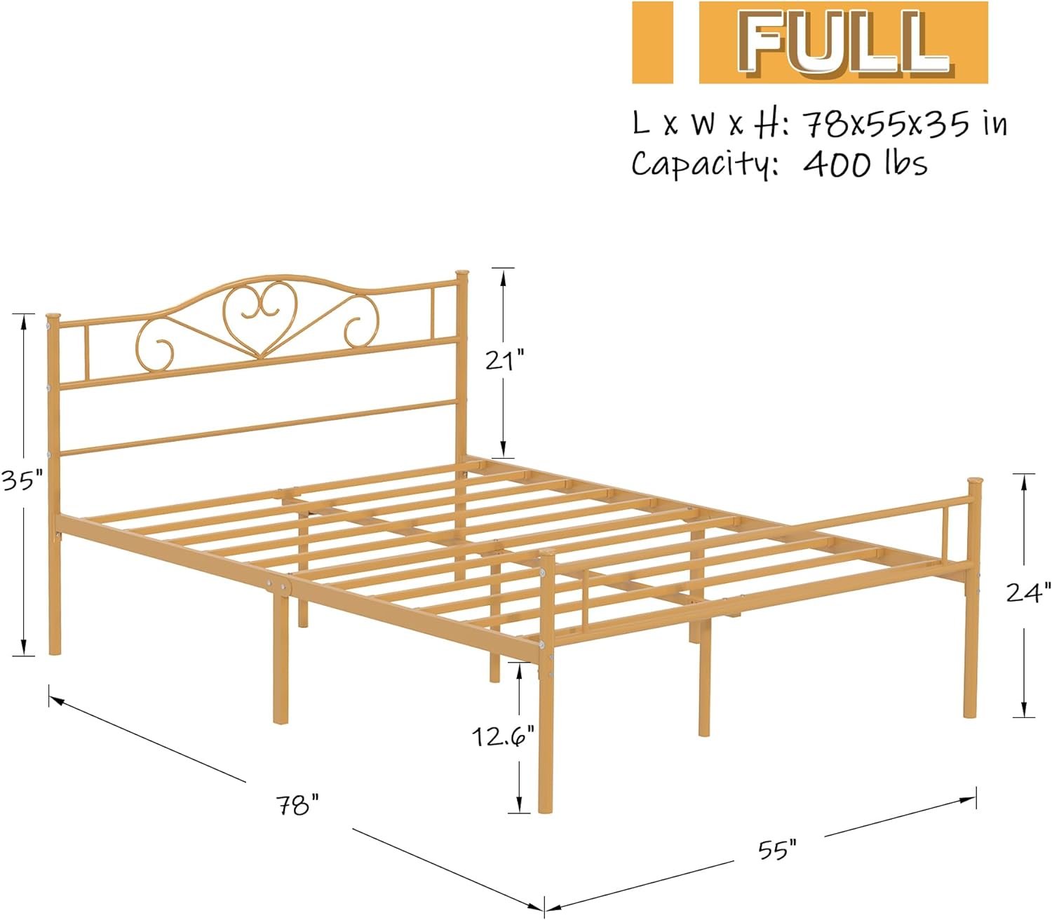 VECELO Metal Platform Bed Frame Mattress Foundation Decorative Headboard & Footboard - VECELO