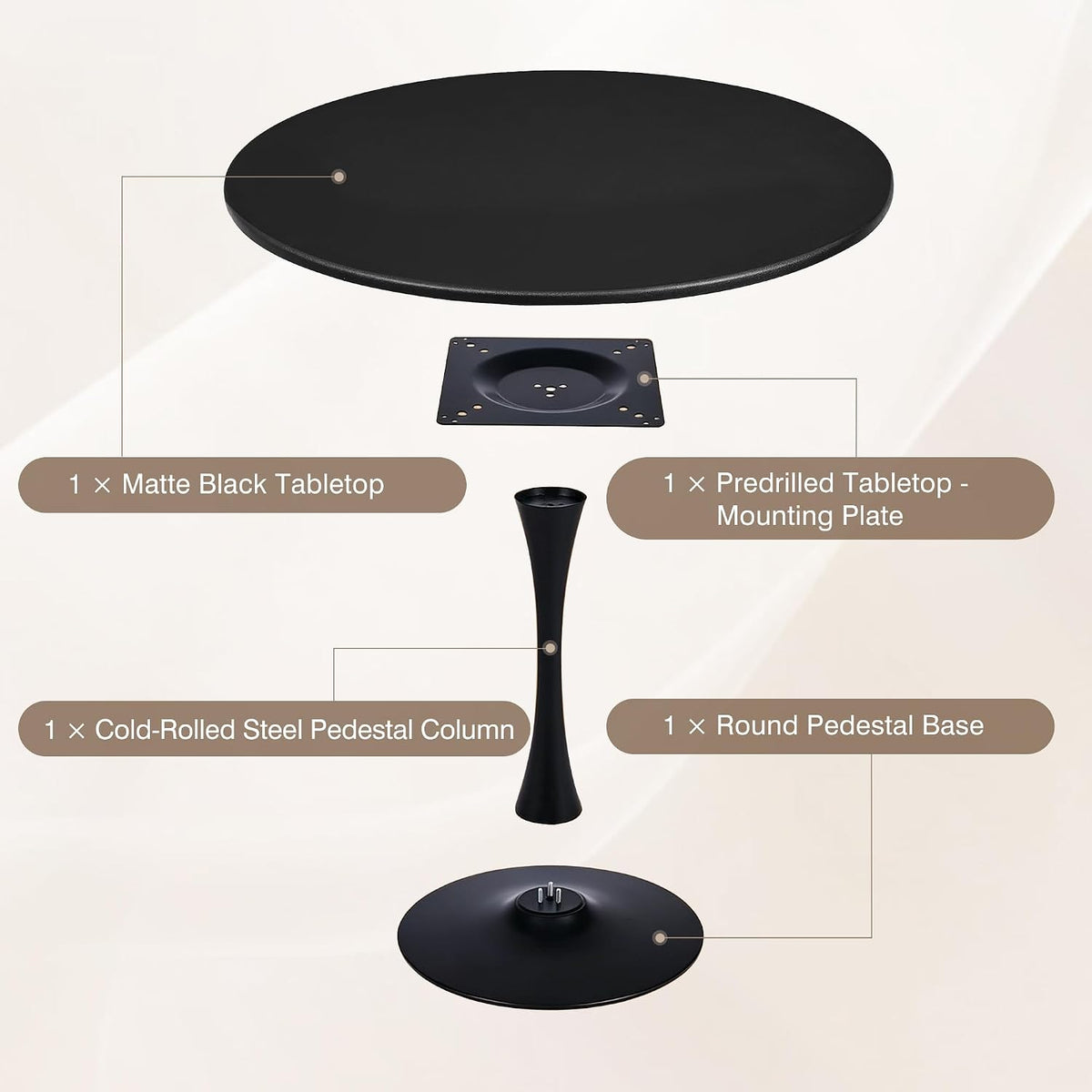 VECELO Round Dining Table, Mid-Century Tulip Table