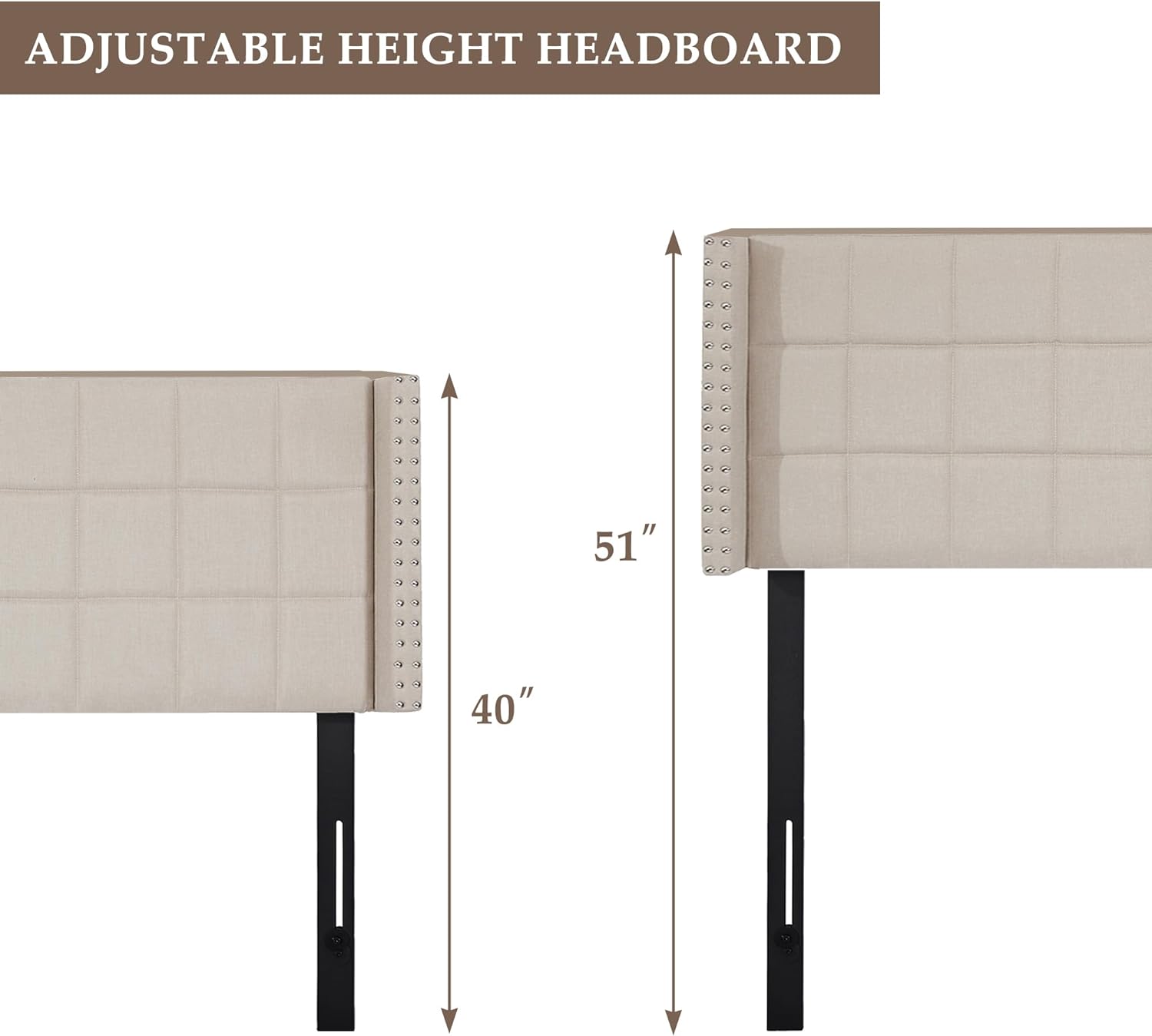 VECELO Linen Upholstered Headboard for Queen/King Size Bed, Tufted Nailhead & Double Wingback for Bedroom