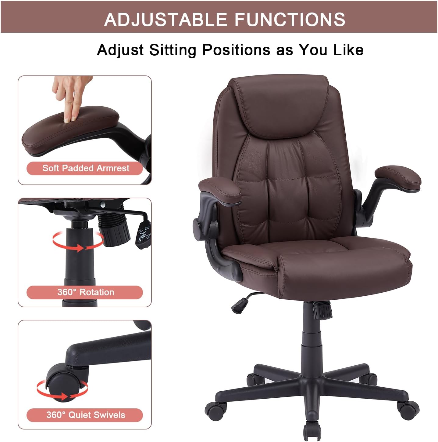 VECELO Executive High-Back PU Leather Computer Desk Chairs - VECELO
