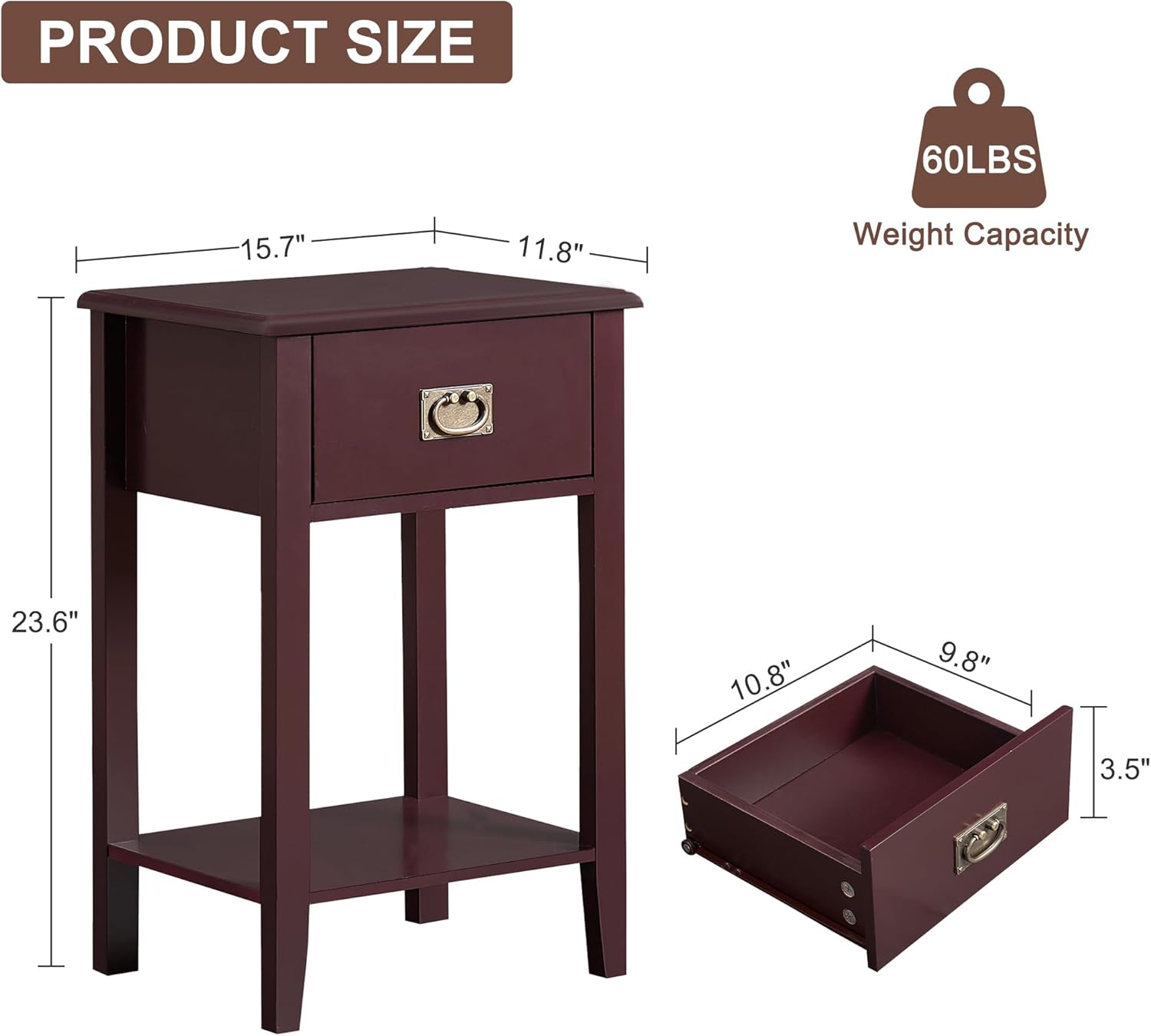 VECELO Modern Nightstands Set of 2, Side End Table with Drawers - VECELO