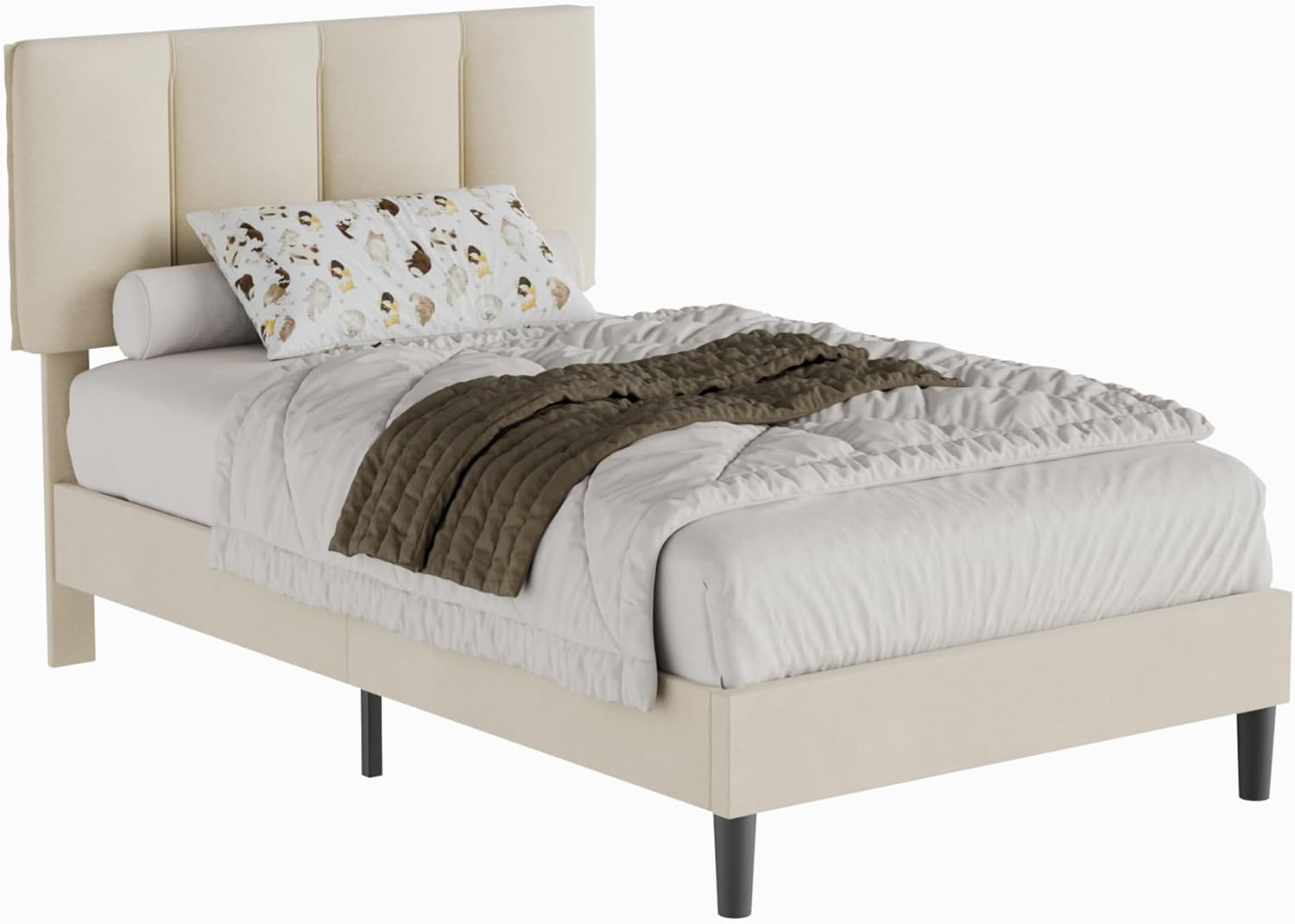 VECELO Modern Upholstered Platform Bedframe, Adjustable Headboard