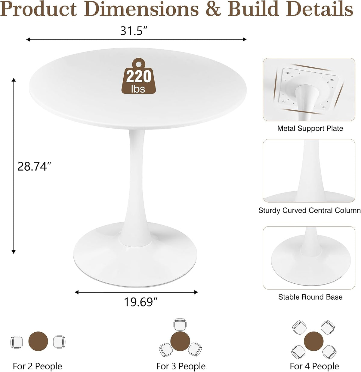 VECELO Round Dining Table, Mid-Century Tulip Table