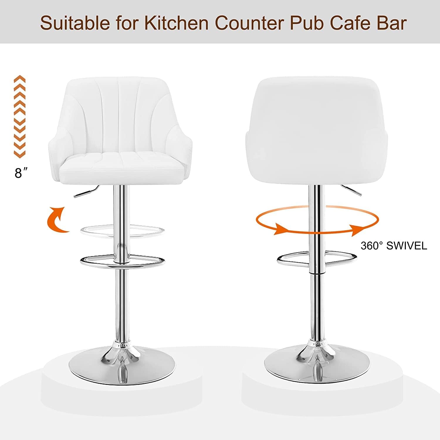VECELO Adjustable Counter Height Bar Stools with Back and Arm Stools Set of 2 - VECELO