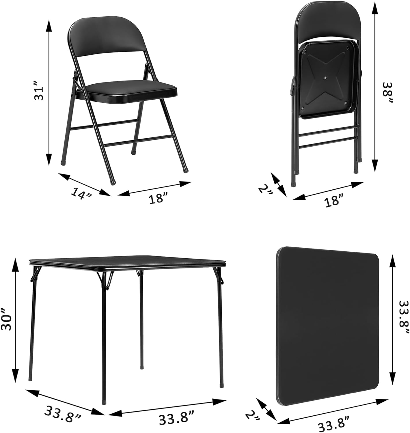 VECELO Portable Folding Card Table Square and Chair Sets with Collapsible Legs & Vinyl Upholstery (5 PCS) - VECELO