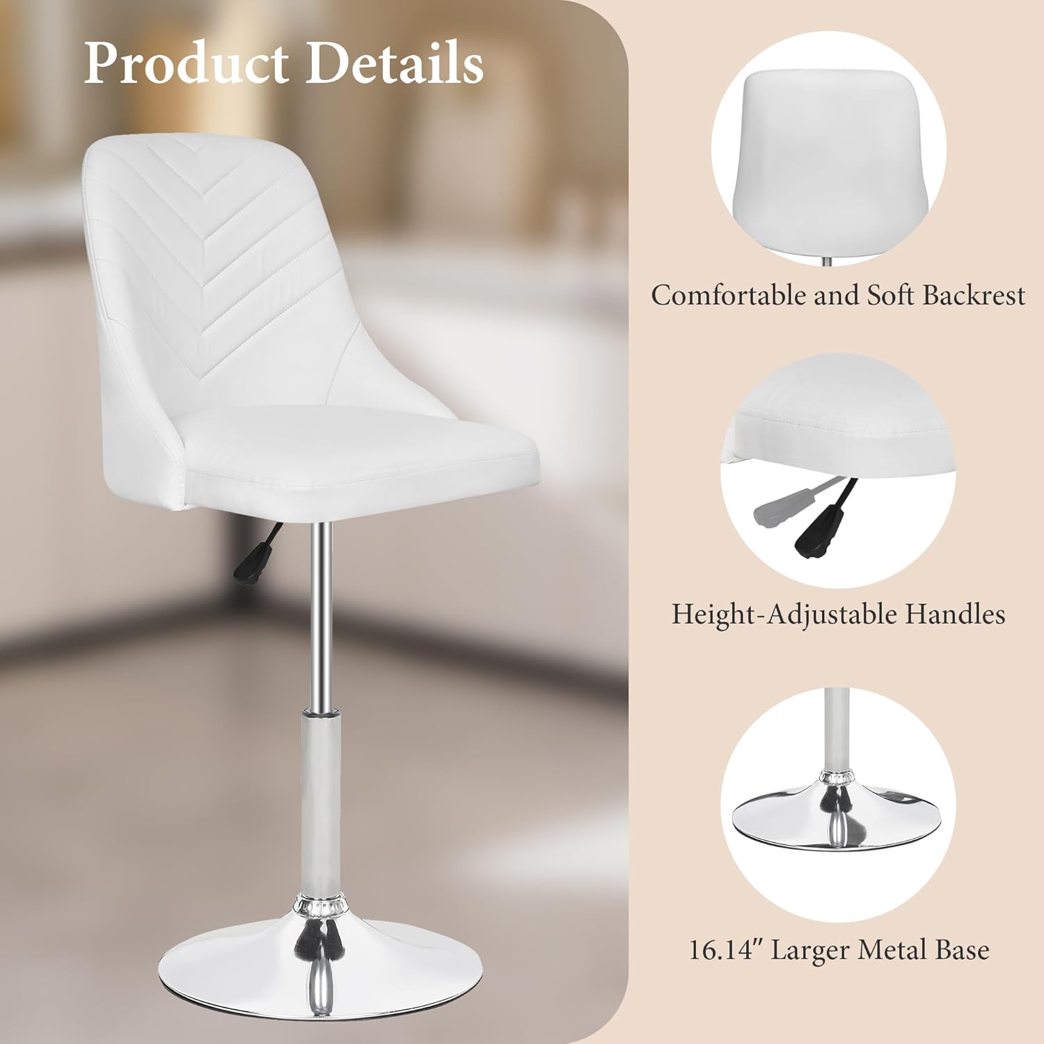 VECELO Bar Stool, Adjustable Barstools with Backrest