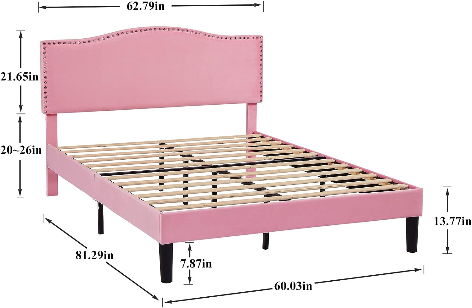 VECELO Bed Frame Platform with Upholstered Headboard & Wooden Slats Support - VECELO