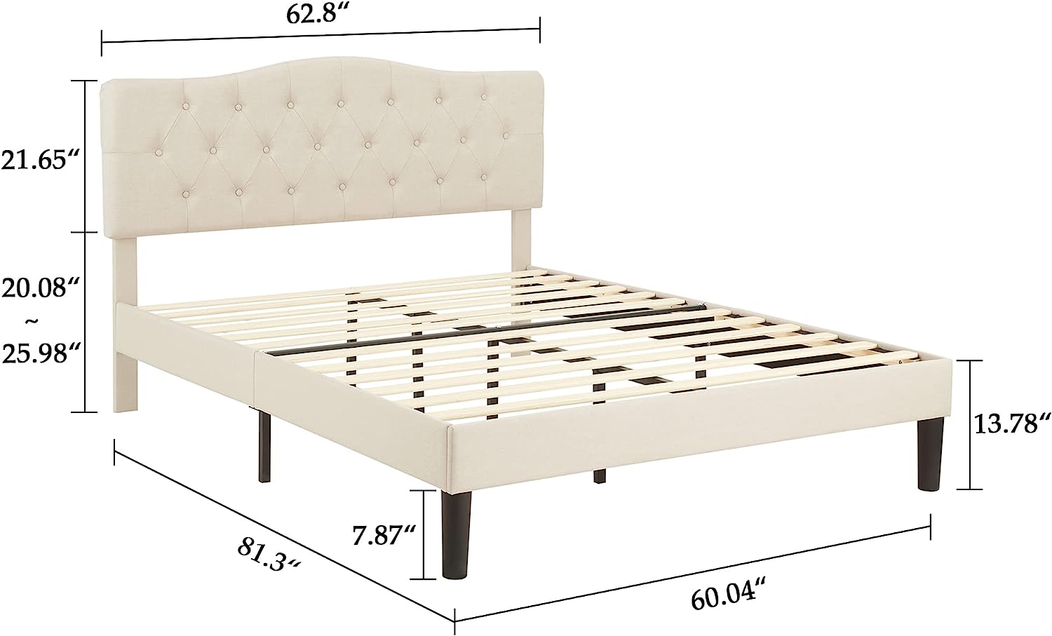 VECELO Classic Upholstered Platform Bed Frame with Diamond Stitched Cloth - VECELO