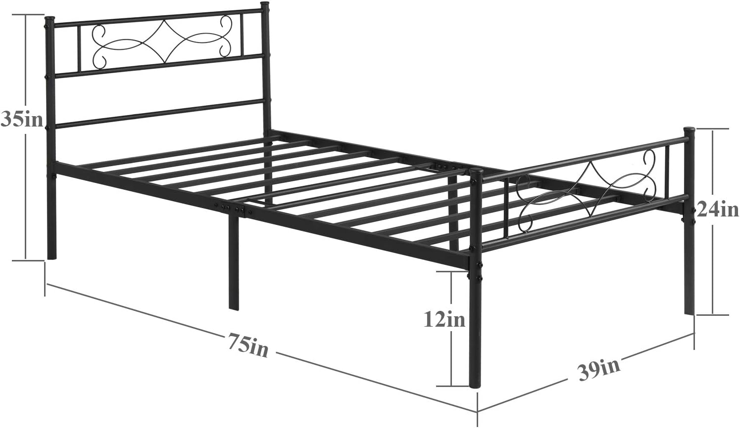 VECELO Metal Platform Bed Frame with Headboard & Footboard Premium Steel Slat Support Noise-Free