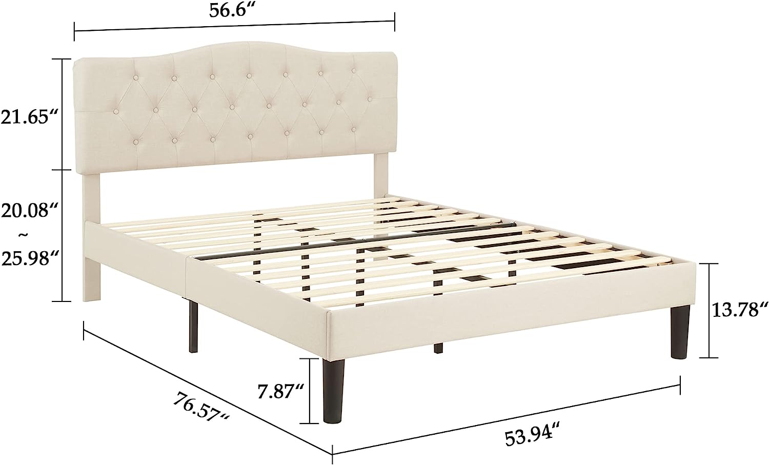 VECELO Classic Upholstered Platform Bed Frame with Diamond Stitched Cloth - VECELO