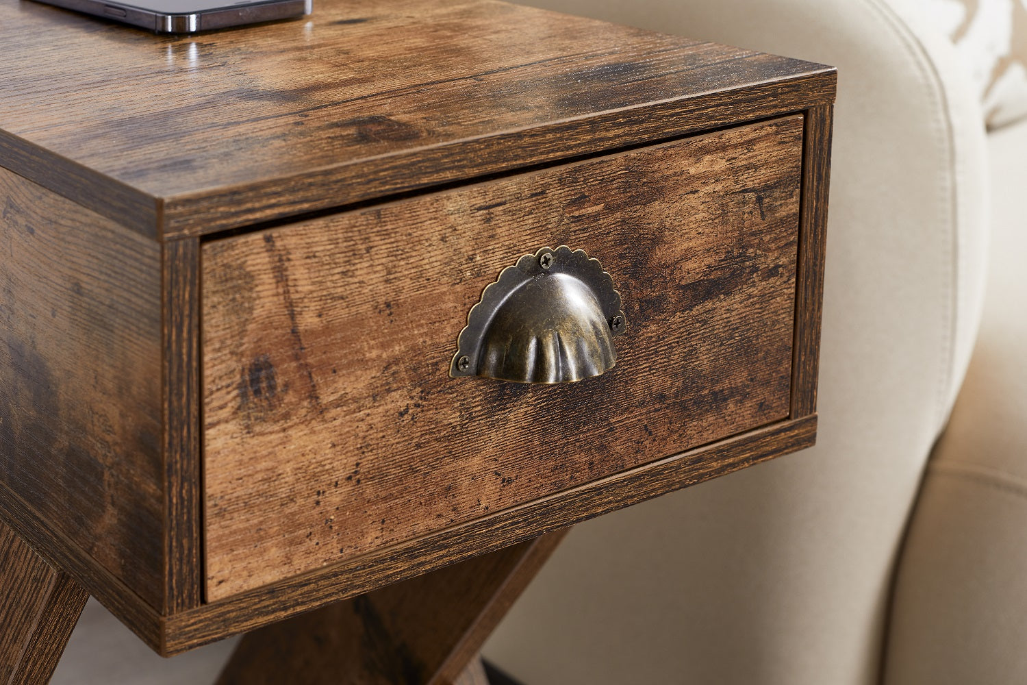 VECELO End Side Table with Charging Station Narrow Nightstand with Drawer& USB Ports - VECELO