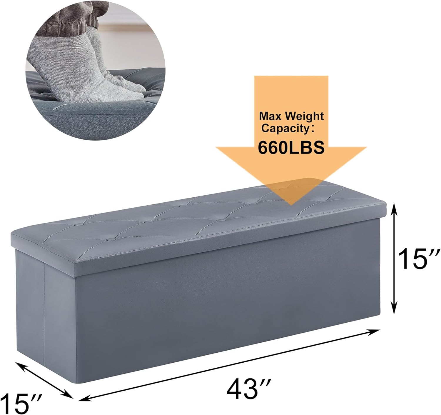 VECELO Storage Ottoman Bench End of Bed 43'' Footstool Footrest Stool Shoestool - VECELO