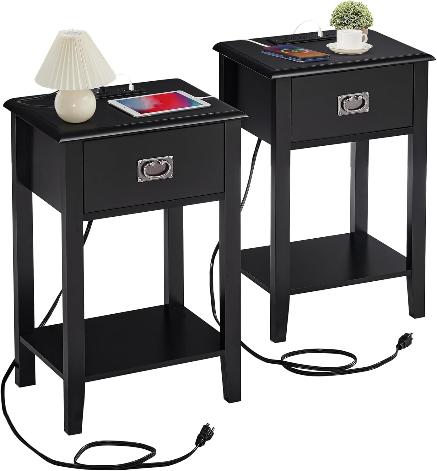VECELO Nightstand Set of 2 with Charging Station