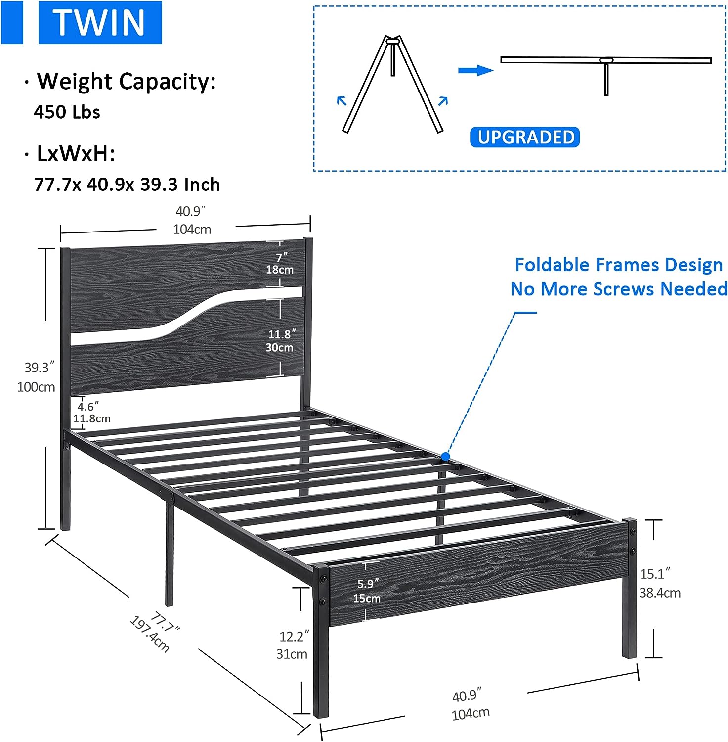 VECELO Platform Bed Frame/Mattress Foundation with Rustic Vintage Wood Headboard