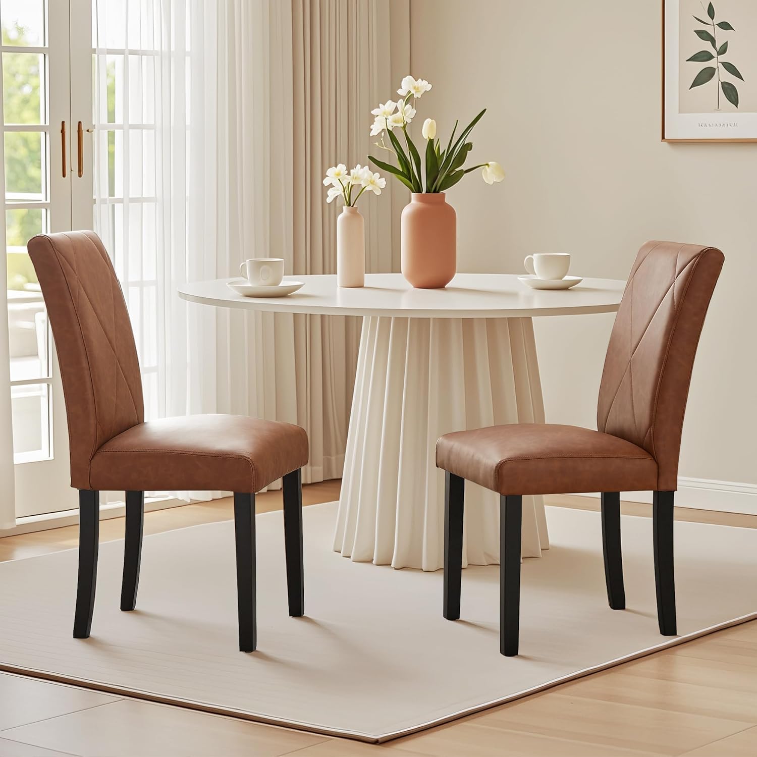 VECELO Upholstered Dining Chairs Set of 2 Modern Fabric and High Back & Solid Wood Legs for Kitchen