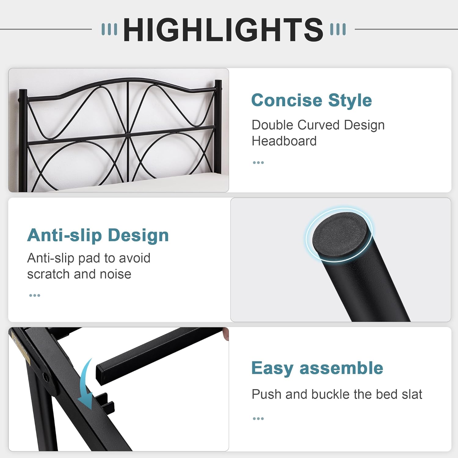 VECELO Bed Frame, Metal Bed Platform with Headboard - VECELO