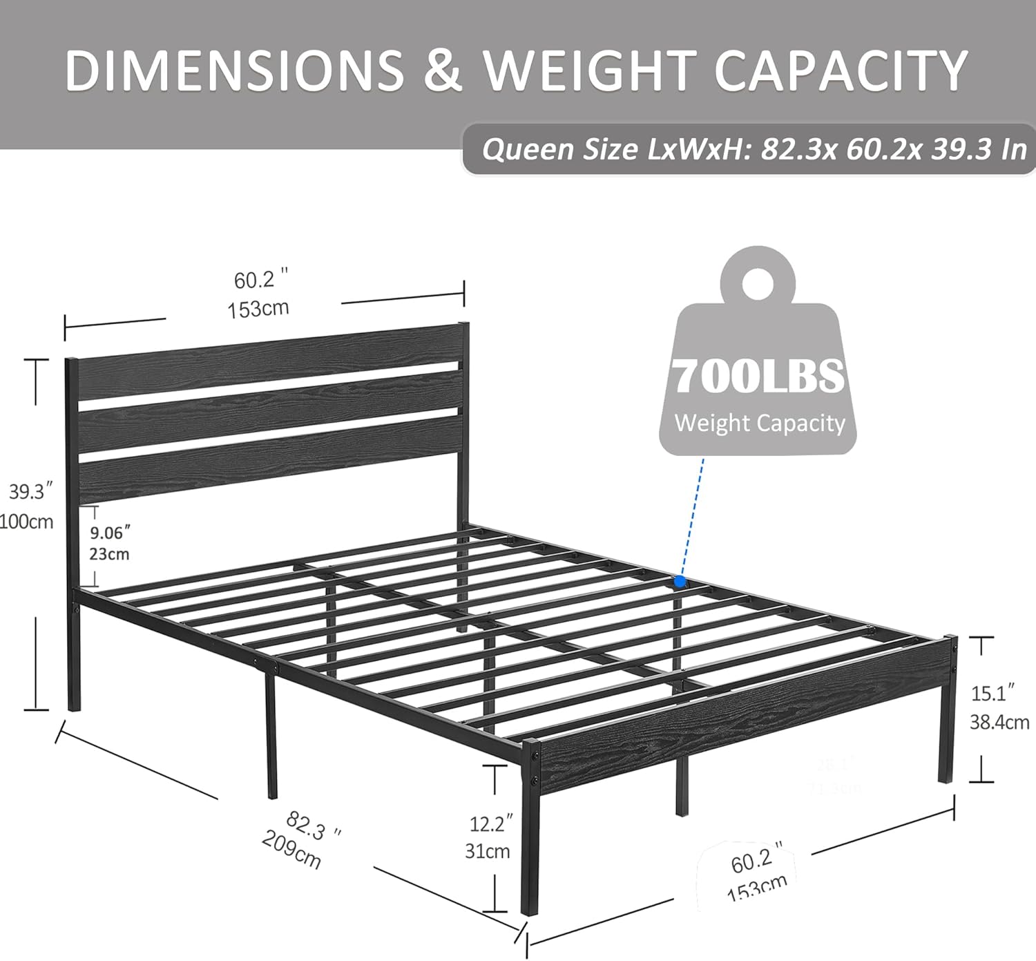 VECELO Platform Bed Frame with Rustic Vintage Wood Headboard/Strong Metal Slats Support