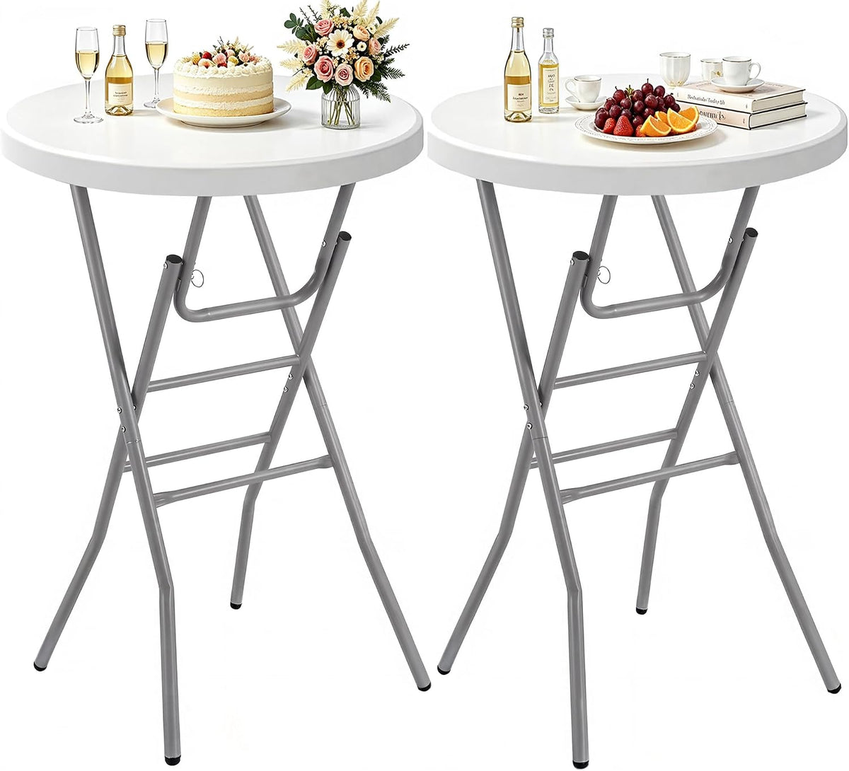 VECELO 32" Round Bar Height Folding Dining Table, 43.3" High Top Cocktail Table