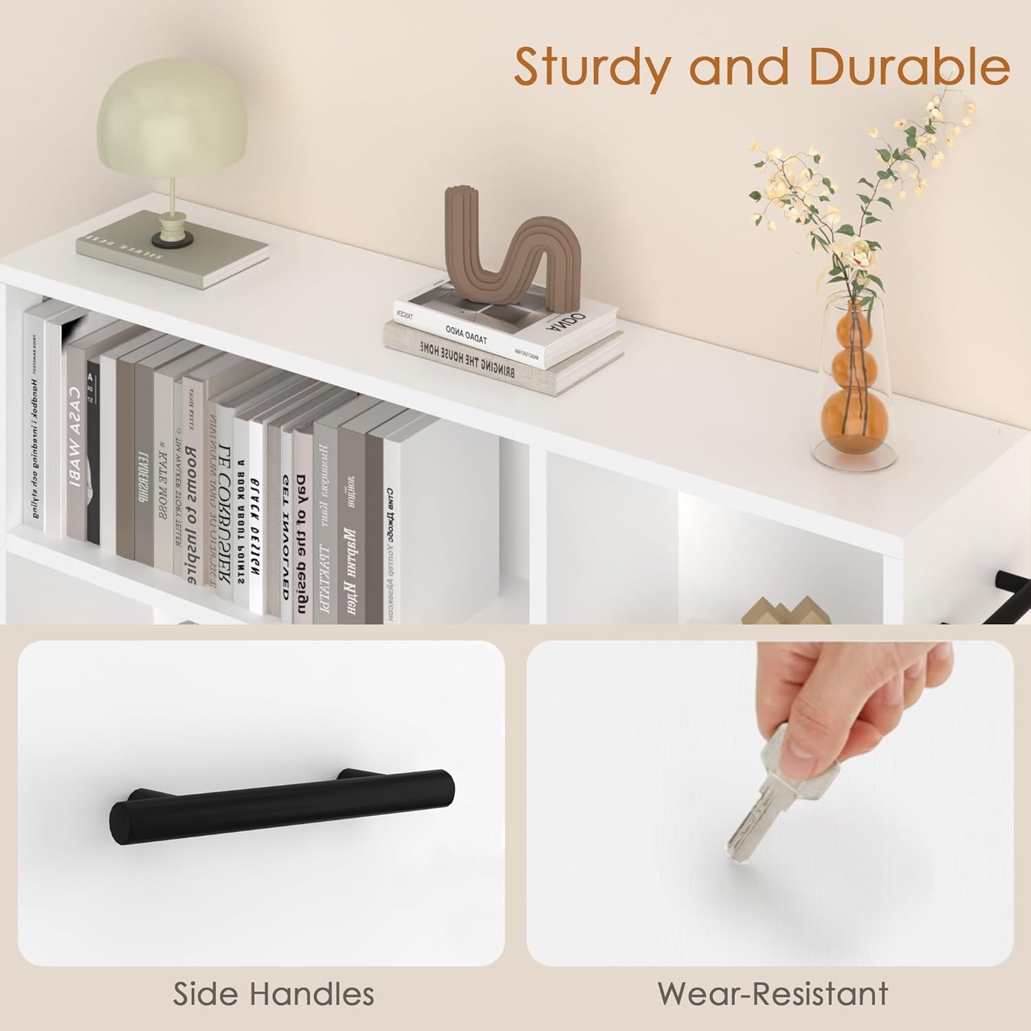 VECELO Book Cart, Library Wood Rolling Book Truck with Lockable Wheels, for Home Office, White - VECELO