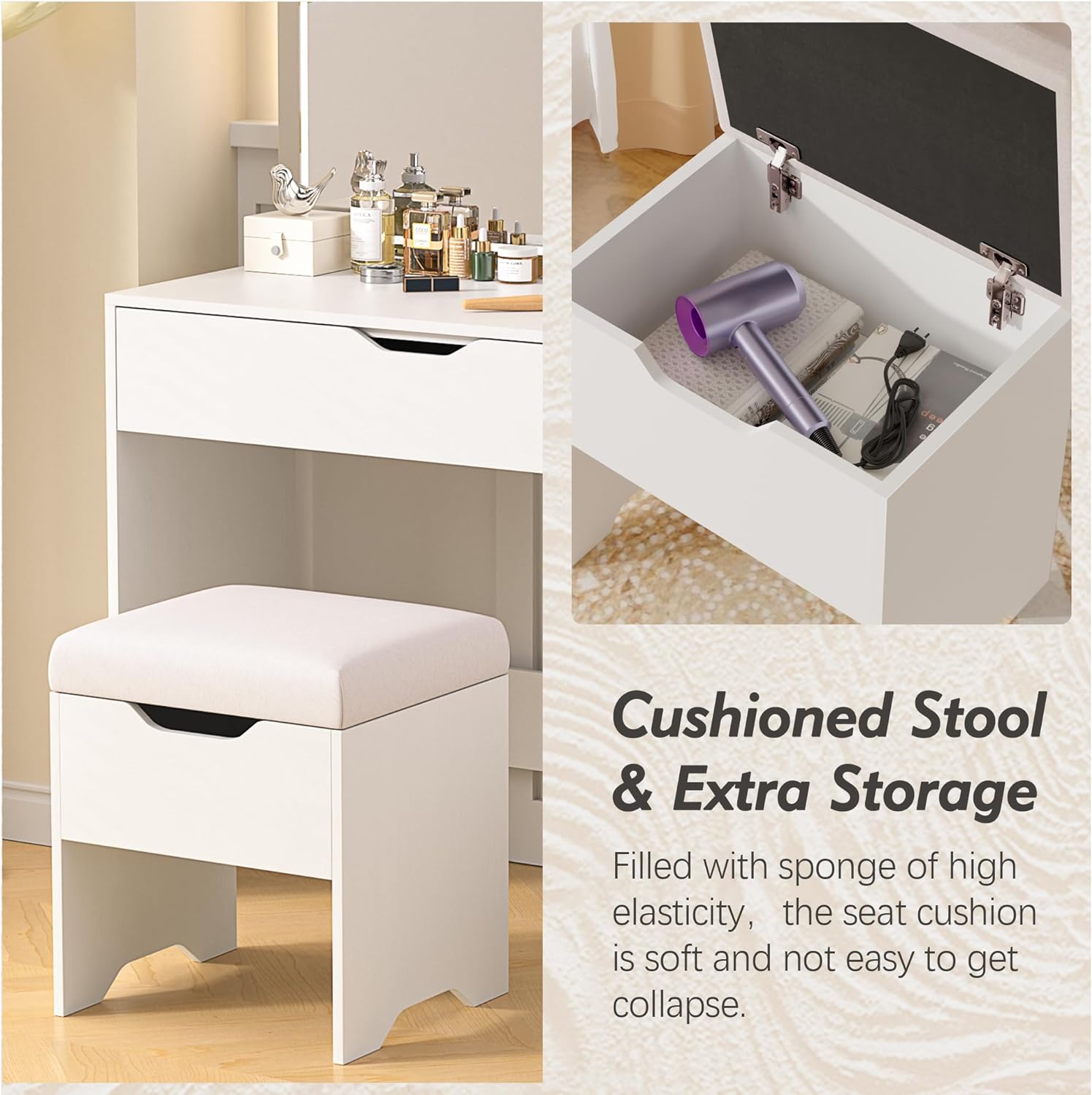 Vanity Desk Set with LED Adjustable Lighted Mirror & Power Outlet