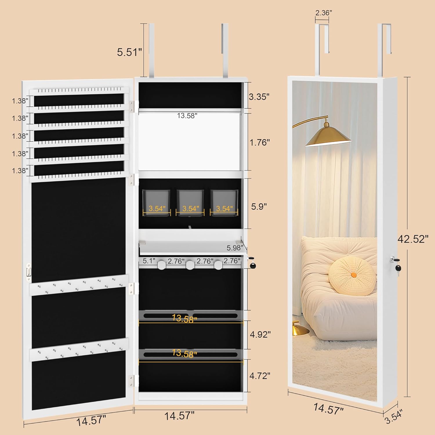VECELO LED Mirror Jewelry Cabinet - VECELO