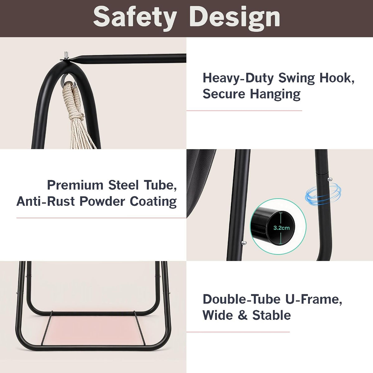 VECELO Hammock Chair with Stand Sturdy & Rustproof Frame with Anti-Tip Base