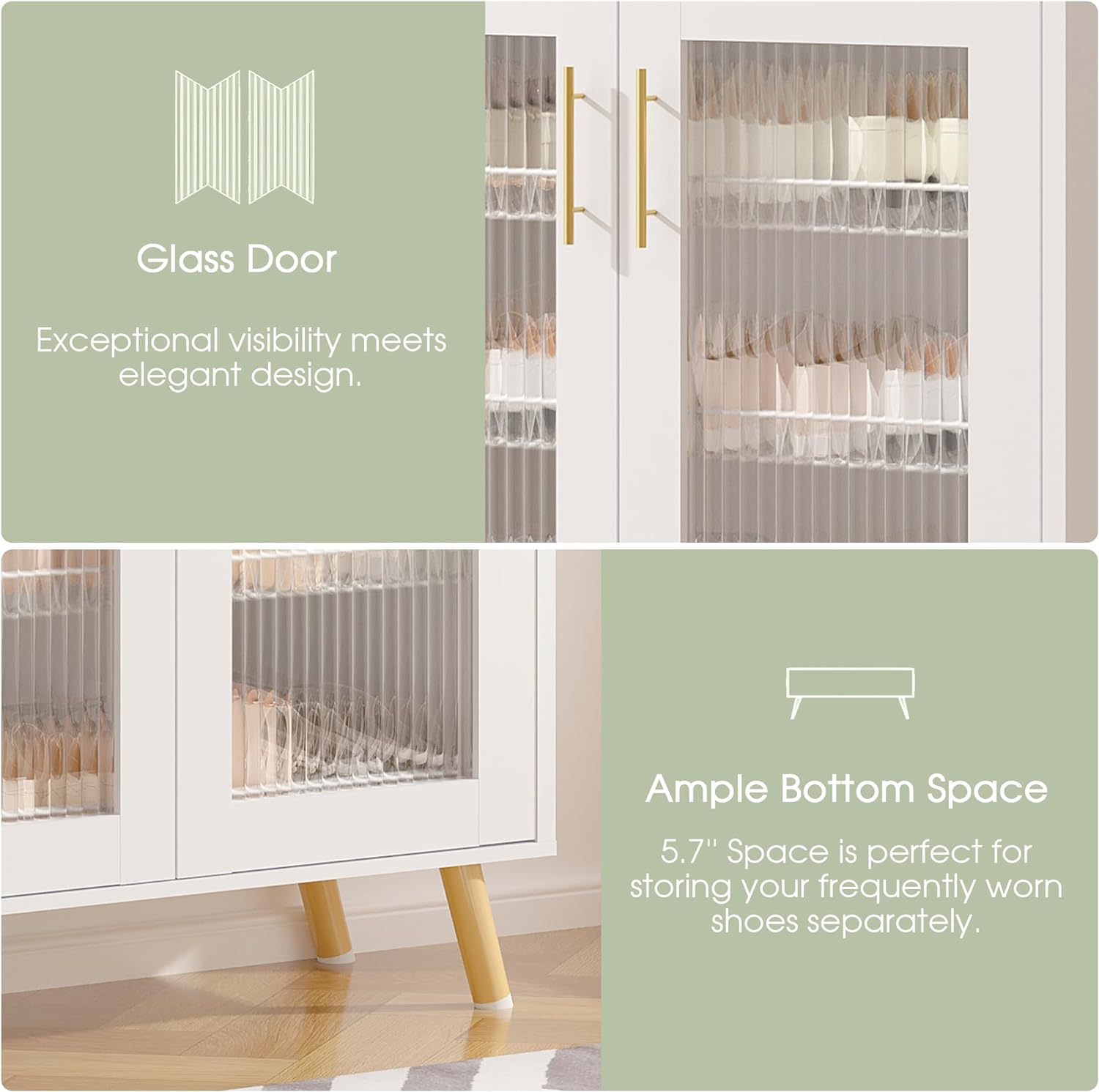 VECELO 4-Tier Shoe Storage Cabinet with Glass Doors and Shelves - VECELO