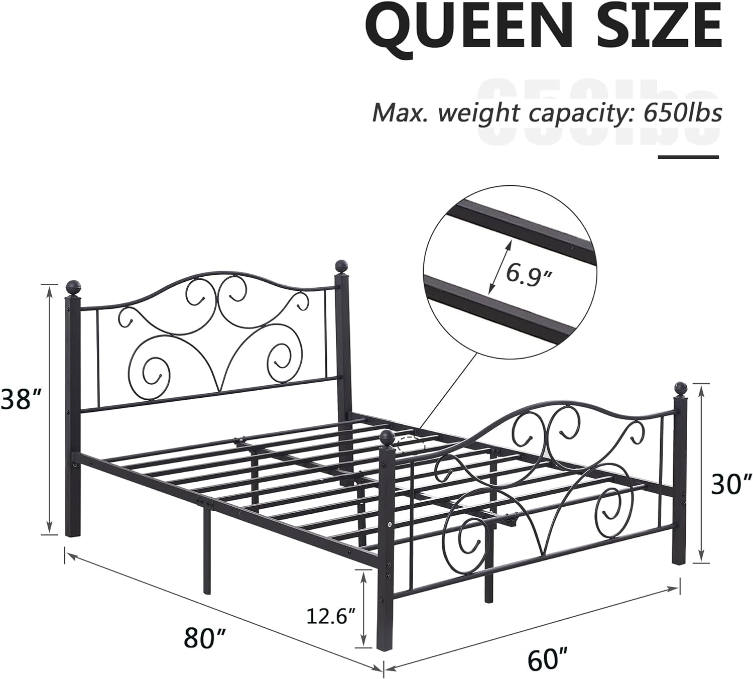 VECELO Classic Metal Bed Frame Mattress Foundation - VECELO