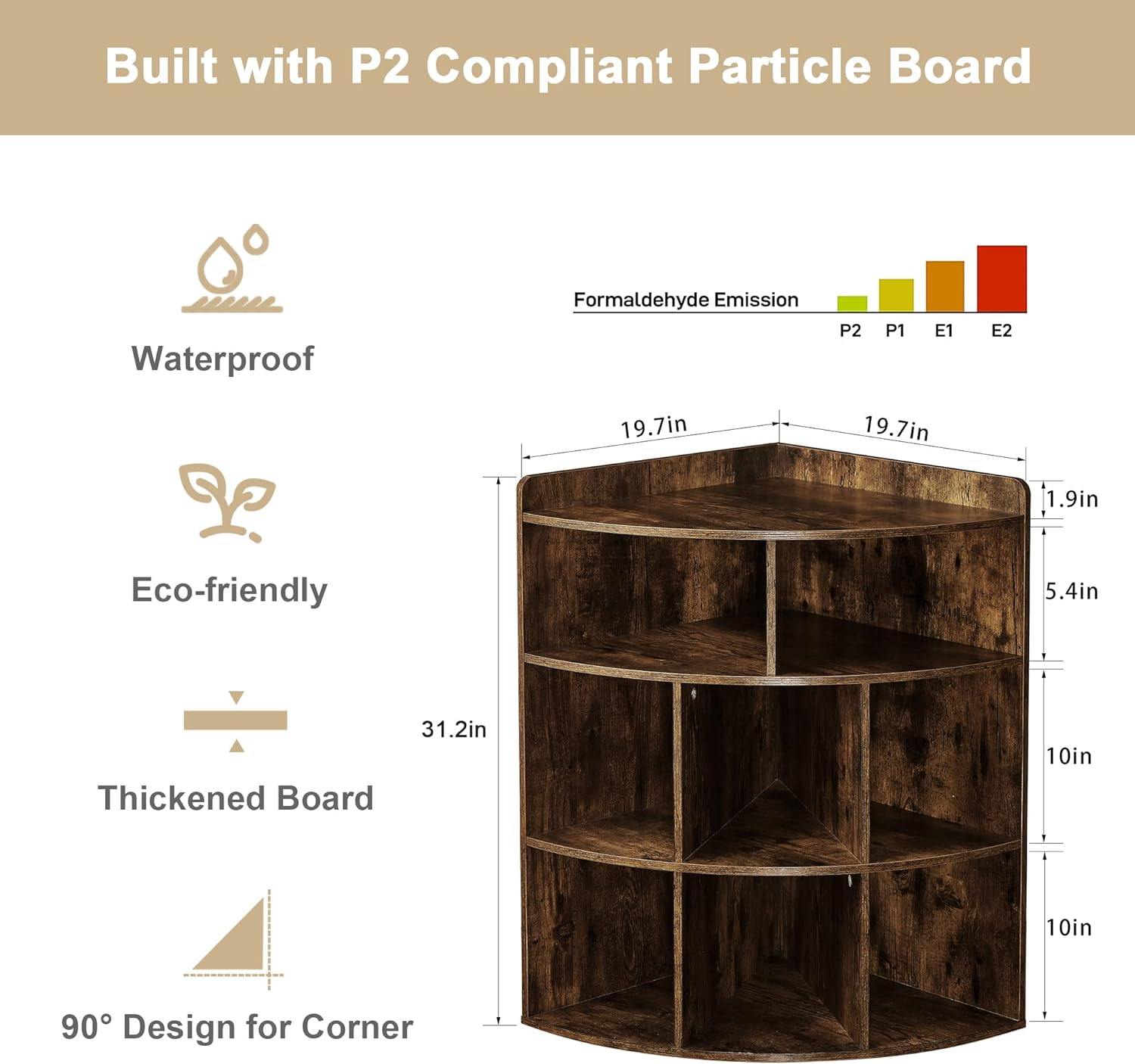 VECELO 3-Tier Corner Cabinet with 8 Cubbies, Wooden Cube Storage Organizer - VECELO