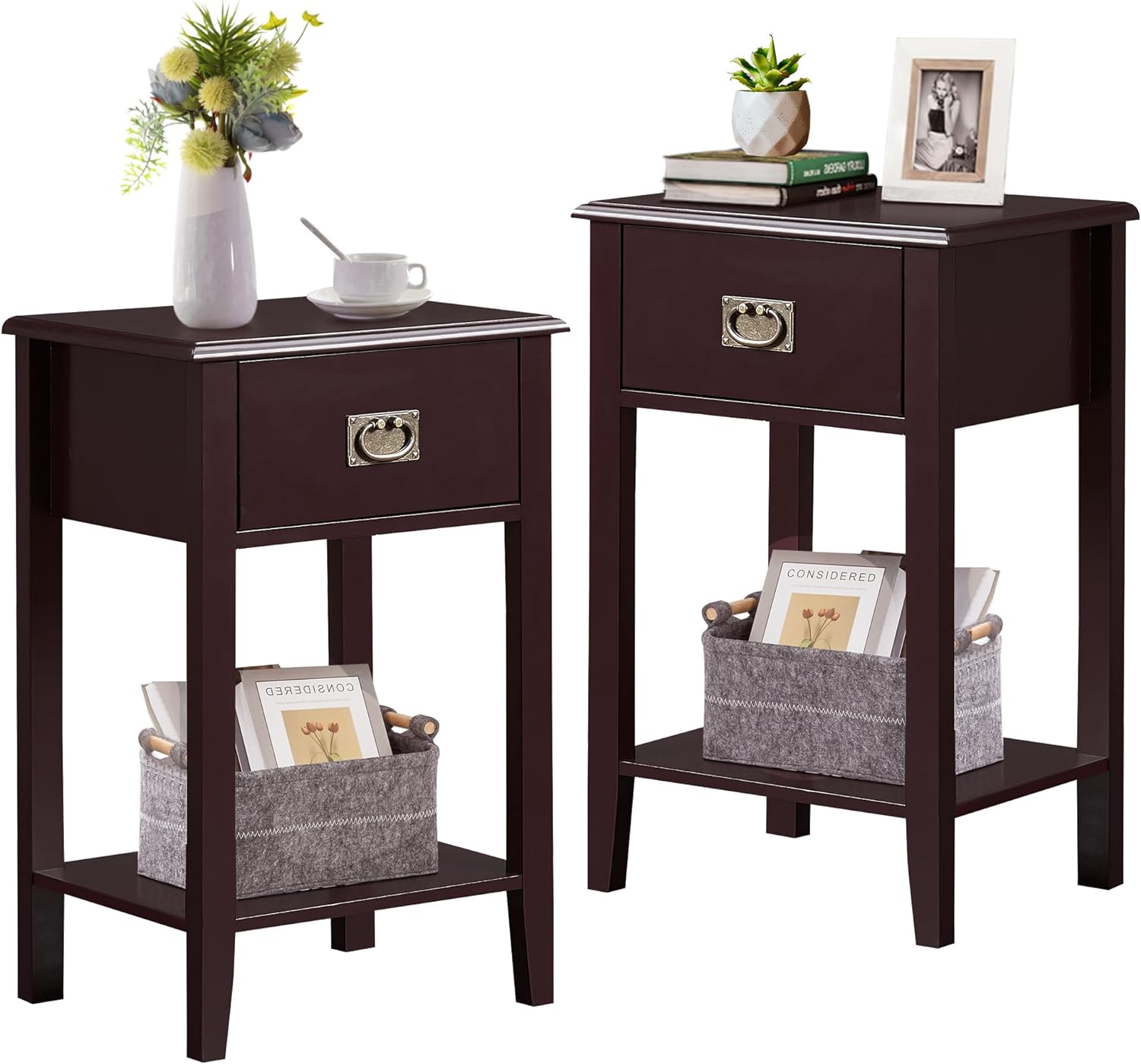 VECELO Modern Nightstands Set of 2, Side End Table with Drawers - VECELO