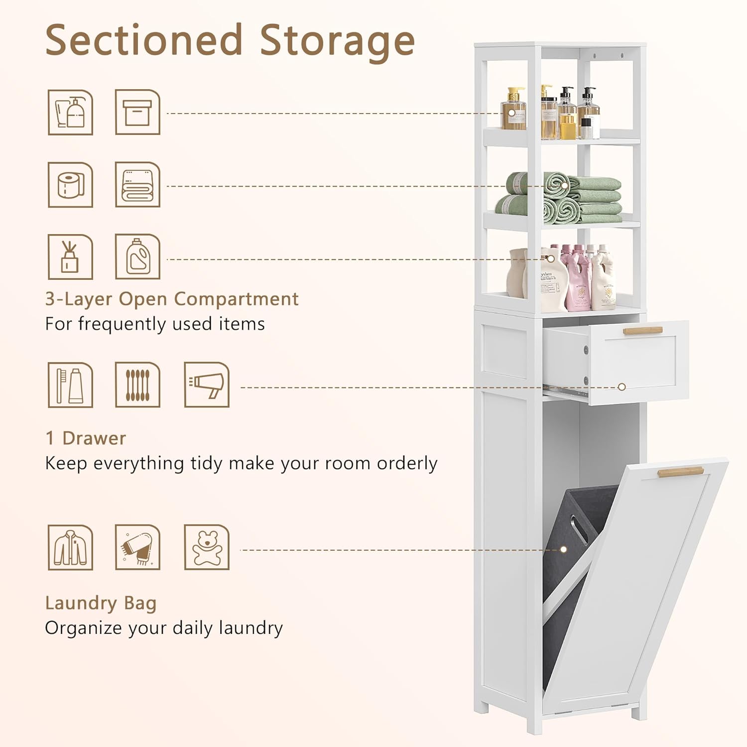 VECELO Tall Tilt Out Laundry Hamper Cabinet with Removable Laundry Basket