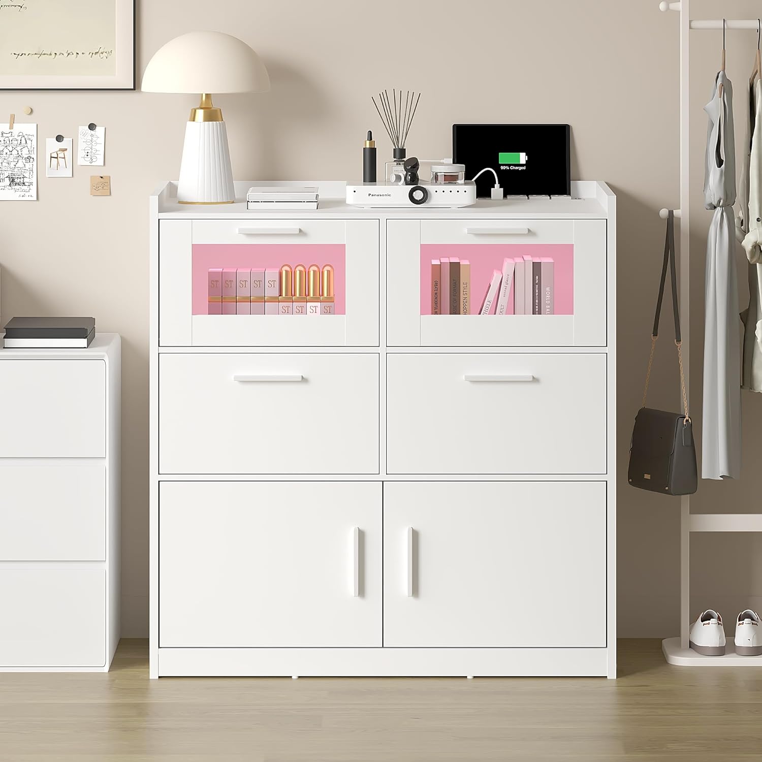 VECELO Dresser for Bedroom Chest of 4 Drawers/6 Drawer with Adjustable LED Lights - VECELO