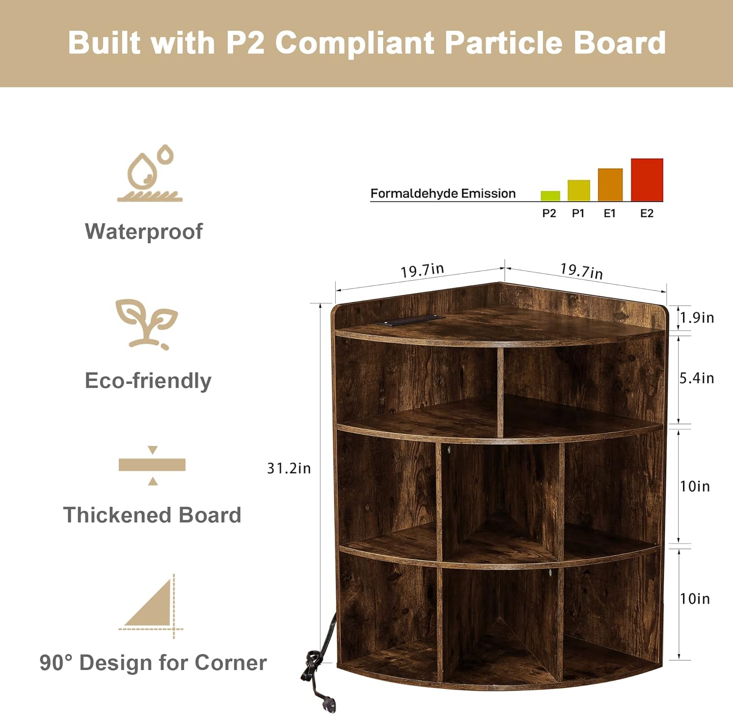 VECELO 3-Tier Corner Cabinet with 8 Cubbies, Wooden Cube Storage Organizer - VECELO