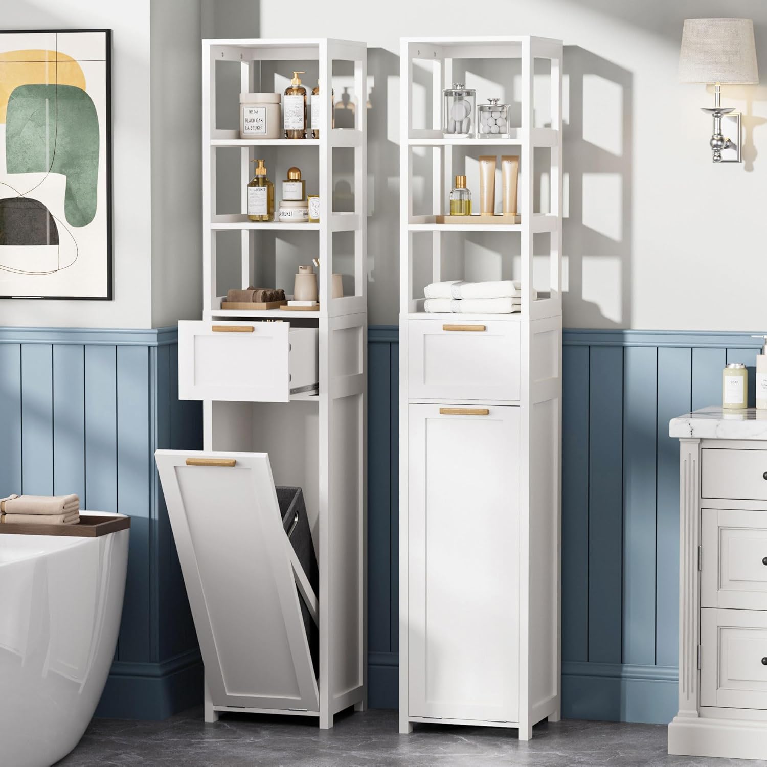 VECELO Tall Bathroom Cabinet with Removable Laundry Hamper