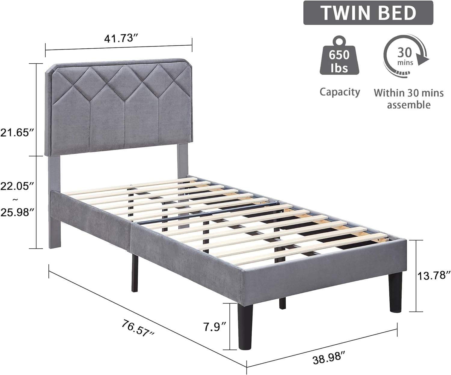 VECELO Premium Leather Upholstered Platform Bed Frame