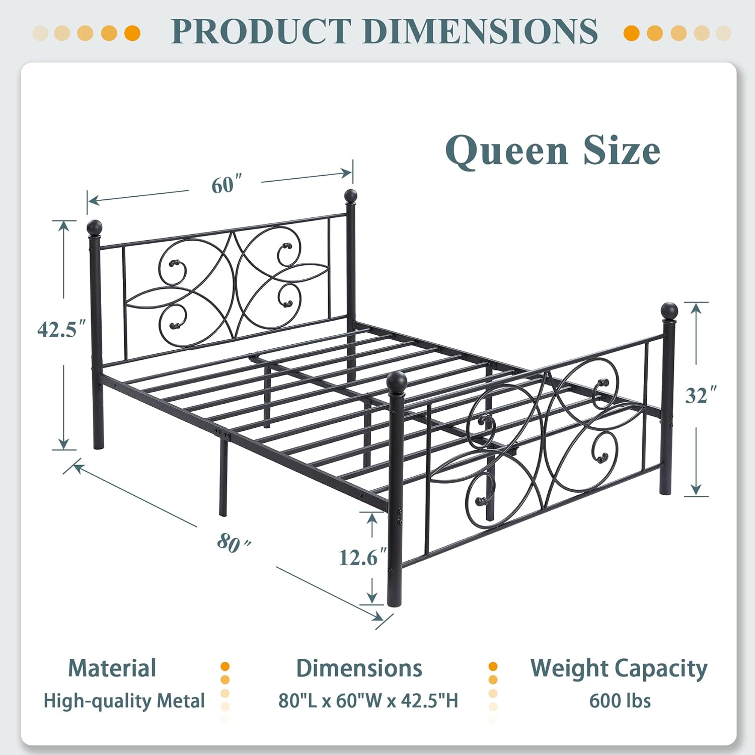 VECELO Metal Bed Frame/Mattress Foundation with Stylish Headboard & Footboard